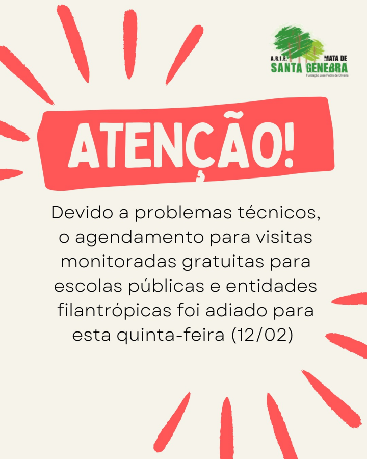 Atenção: Devido a problemas técnicos em nosso site, foi necessário adiar a abertura do agendamento de visitas monitoradas gratuitas para escolas públicas e entidades filantrópicas para esta quinta-feira (12/02).